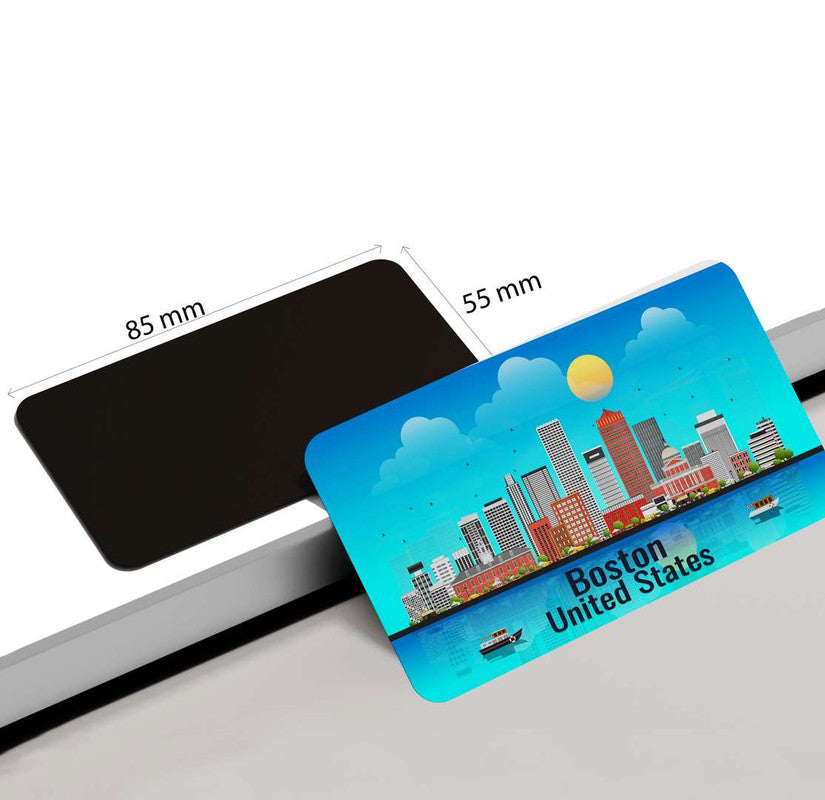 dhcrafts Rectangular Rubber Fridge Magnet / Magnetic Card Blue United States Boston Design Pack of 1 (8.6cm x 5.4cm)